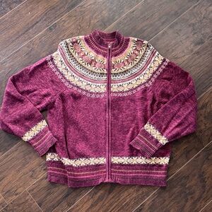 Vintage 90s Heirloom Collectibles Cardigan Sweater Womens Fair Isle Zip